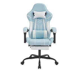 Gaming Chair, Computer Chair Ergonomic Chair With Footrest Office Chair Ergonomic Computer Chair With Lumbar Backrest Bluewhite