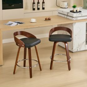 Bar Stools Set Of 2, Swivel Bar Height Stools With Low Back, Wood Bar Chairs With Soft Cushion Seat, 25-Inch Seat Height Black, 25 Counter Height