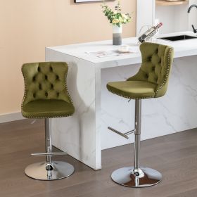 Swivel Velvet Barstools Adjusatble Seat Height From 25-33 Inch, Modern Upholstered Chrome Base Bar Stools With Backs Comfortable Tufted For Home Pub A