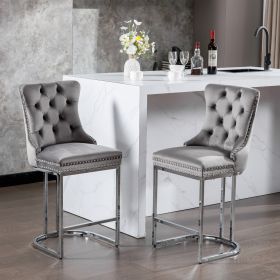 26 Counter Height Bar Stools Set Of 2, Modern Velvet Barstools With Button Back&Rivet Trim Upholstered Kitchen Island Chairs With Sturdy Chromed Metal