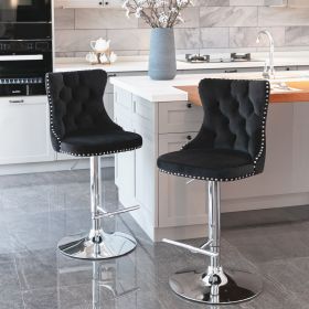 Swivel Velvet Barstools Adjusatble Seat Height From 25-33 Inch, Chrome Base Bar Stools With Backs Comfortable Tufted For Home Pub And Kitchen Island,S
