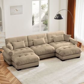 U Shape Modular Sectional Sofa Couch with Two Movable Ottomans, Modern 3 Seat Corner Sofa With Waist Pillows, Throw Pillows and Blostered Armrest