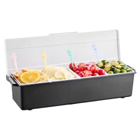 Chilled Condiment Server, 4 Compartment Ice Cooled Condiment Serving Container, Chilled Garnish Tray Bar Caddy with Lid, for Bartending