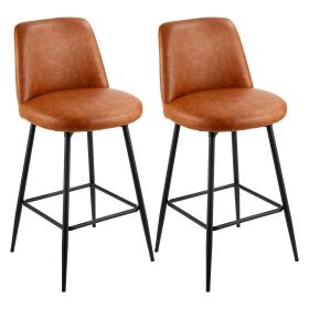 Bar Stool Set of 2, 27 inch Counter Height Swivel Stools, Modern PU Leather Counter Barstool with Backrest and Metal Legs, Armless Bar Chair, Brown