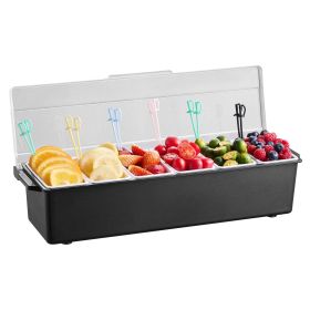 Chilled Condiment Server, 6 Compartment Ice Cooled Condiment Serving Container, Chilled Garnish Tray Bar Caddy with Lid, for Bartending