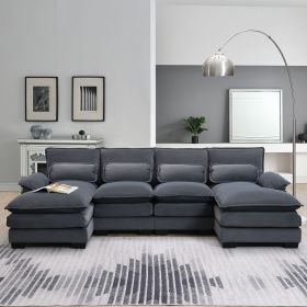 [VIDEO provided][New]109.8*55.9" Modern U-shaped Sectional Sofa with Waist Pillows,6-seat Upholstered Symmetrical Sofa Furniture