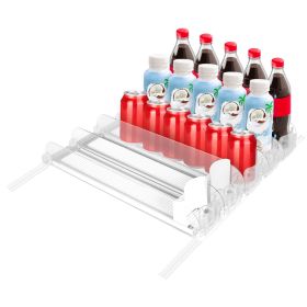 Drink Organizer for Fridge Spring Loaded Beverage Dispenser Width Adjustable Drink Holder with Automatic Pusher Glide 5 Rows Hold up to 25 Cans B