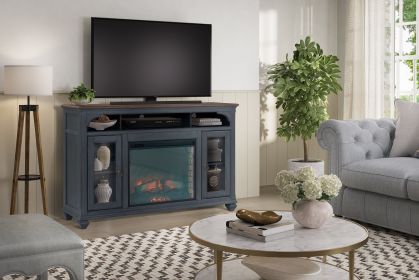 Bridgevine Home Americana 66 in Fireplace TV Stand for TVs up to 80 inches, Corduroy Blue Finish