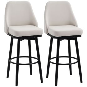 HOMCOM Bar Height Bar Stools Set of 2, Modern 360° Swivel Kitchen Chairs with Steel Legs and Footrest