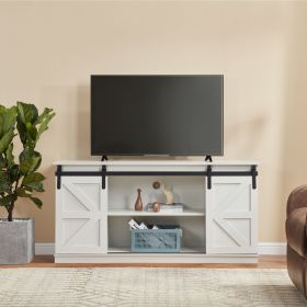 58" Farmhouse TV Stand and Entertainment Center for Televisions up to 65 Inchs,with Sliding Barn Doors and Storage Cabinets,White