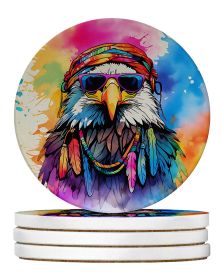 Hippie Animal Eagle Large Sandstone Coasters Pack of 4 Absorbent Round Coasters Decor Gifts for Men or Women, 4 in, Multicolor