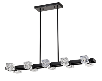 Rectangle Chandelier For Dining Room, 10-Light Black Farmhouse Linear Pendant Light Fixture, Modern Crystal Hanging Lighting Chandelier For Lobby, Kit