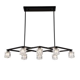 Matte Black Crystal Chandelier For Dining Room, 8-Light Kitchen Chandelier Light Fixture Modern Metal Industrial Chandeliers For Farmhouse Entryway Li