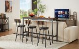 Long Bar Table Set with 3 PU Upholstered Bar Stools, Industrial Bar Table and Chairs for Kitchen Breakfast Table, Living Room, Banquet Hall