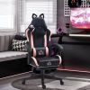 HOMCOM Cute Racing Gamer Chair, Faux Leather Gaming Chair with Footrest, Headrest and Lumbar Support, Black