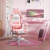 HOMCOM Cute Racing Gamer Chair, Faux Leather Gaming Chair with Footrest, Headrest and Lumbar Support, Pink