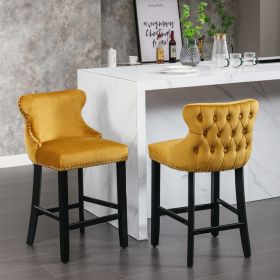 Furniture,Contemporary Velvet Upholstered Wing-Back Barstools With Button Tufted Decoration And Wooden Legs, And Chrome Nailhead Trim, Leisure Style B