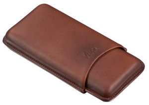 Visol Legend Brown Genuine Leather Cigar Case - Holds 3 Cigars - VCASE471