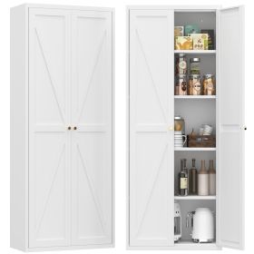 Metal Adjustable 2 Doors Metal Storage Cabinet Kitchen Pantry Cabinet With Adjustable Shelves Tall Steel Cabinet Locker For Kitchen, Living Room, Dini (Color: White)