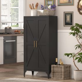 Metal Adjustable 2 Doors Metal Storage Cabinet Kitchen Pantry Cabinet With Adjustable Shelves All Steel Cabinet Locker For Kitchen, Living Room, Dinin (Color: Black)