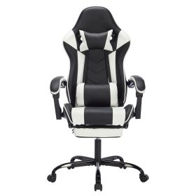 Gaming Chair With Footrest, Ergonomic Computer Chair With Headrest And Lumbar Support, Breathable Material Height Adjustable Video Game Chairs For Adu (Option: Black White)