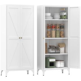 Metal Adjustable 2 Doors Metal Storage Cabinet Kitchen Pantry Cabinet With Adjustable Shelves All Steel Cabinet Locker For Kitchen, Living Room, Dinin (Color: White)