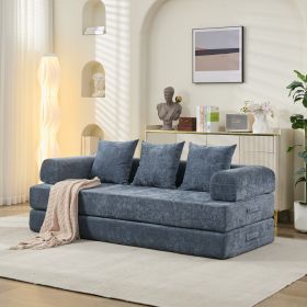 Comfy Convertible Folding Mattress Couch, Floor Sofa Bed, Chenille Floor Sofa With Armrest, Floor Sofa Lounge Couch For Living Room Bedroom Lounge Stu (Color: Blue)