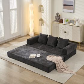 Comfy Convertible Folding Mattress Couch, Floor Sofa Bed, Chenille Floor Sofa With Armrest, Floor Sofa Lounge Couch For Living Room Bedroom Lounge Stu (Color: Black)