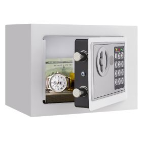 Secure Safe With Key And Password Money Home Safe, 0.23 Cubic Feet Small Safe, Mini Storage Cabinet, Suitable For Home Use, Can Store Money, Documents (Color: White)