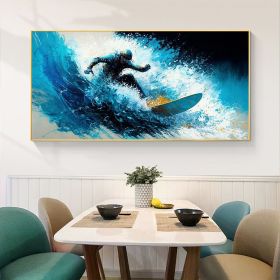 Hand Painted Oil Painting Original Surf Sports Oil Painting On Canvas Large Wall Art Abstract Surf Wall Art Blue Ocean Wave Painting Custom Paint (Style: 01, size: 50x100cm)