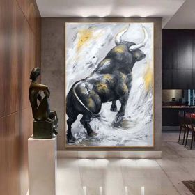 original bull artwork extra large abstract art textured impressionism painting on canvas large canvas wall art animal portrait painting (Style: 01, size: 50x70cm)
