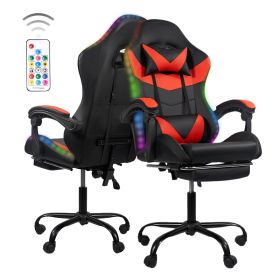 Gaming Chair with LED Light Control, Adjustable Backrest and Seat Height Swivel Recliner (Color: Black Red)