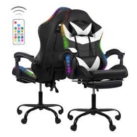 Gaming Chair with LED Light Control, Adjustable Backrest and Seat Height Swivel Recliner (Color: Black White)