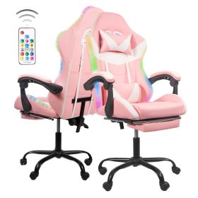 Gaming Chair with LED Light Control, Adjustable Backrest and Seat Height Swivel Recliner (Color: Pink White)