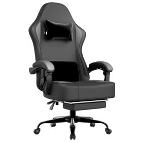 Gaming Chair with Pocket Spring Cushion and Footrest, Ergonomic Computer Chair for Adults, Breathable PU Leather Game Chair (Color: Stormfront)