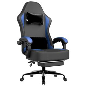 Gaming Chair with Pocket Spring Cushion and Footrest, Ergonomic Computer Chair for Adults, Breathable PU Leather Game Chair (Color: Gemstone Blue)