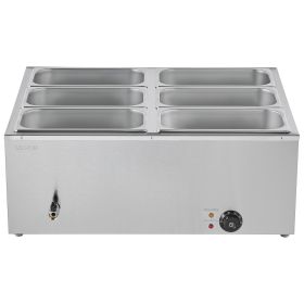 Commercial Food Warmer, 1500W Electric Stainless Steel Steam Food Warmer with Lid (Pan Size: 6 x 1/3-Size Pans)