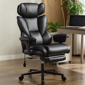 Office Chair with Foot Rest and Waist Lumber Support, Ergonomic Gaming Chair with Adjustable Height Headrest (Main Material: Leather, Main Color: Black)
