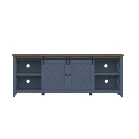 TV Stand for TVs Up to 65", Modern Farmhouse Wood Entertainment Center, Media Console Table with Storage Cabinet & Adjustable Shelves (Color: Blue)