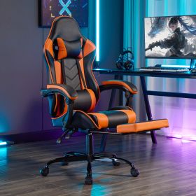 Gaming Chair With Footrest, Ergonomic Computer Chair With Headrest And Lumbar Support, Breathable Material Height Adjustable Video Game Chairs For Adu (Option: Black Orange)