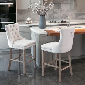 Contemporary Velvet Upholstered Barstools With Button Tufted Decoration And Wooden Legs, And Chrome Nailhead Trim, Leisure Style Bar Chairs,Bar Stools (Color: Beige)