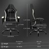 Ergonomic Gaming Chair with Pocketed Spring Cushion, Breathable Fabric Computer Chair with Footrest
