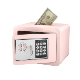 Secure Safe With Key And Password Money Home Safe, 0.23 Cubic Feet Small Safe, Mini Storage Cabinet, Suitable For Home Use, Can Store Money, Documents (Color: Pink)